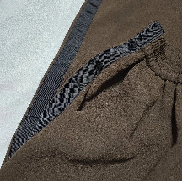 Zara Woman Relaxed Fit Pull On Joggers, Brown Olive w/Black Tuxedo Stripe, EUC! - Picture 2 of 7